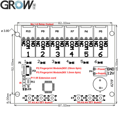 GROW K219-A+R502-F DC12V 6 Relays K219-A Fingerprint Infrared Remote Control Board+R502-F Waterproof Small Fingerprint Module