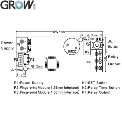 GROW K202+R502-F Admin/User DC12V K202 Fingerprint Door Access Control Board+R502-F Waterproof Small Ring LED Fingerprint Module